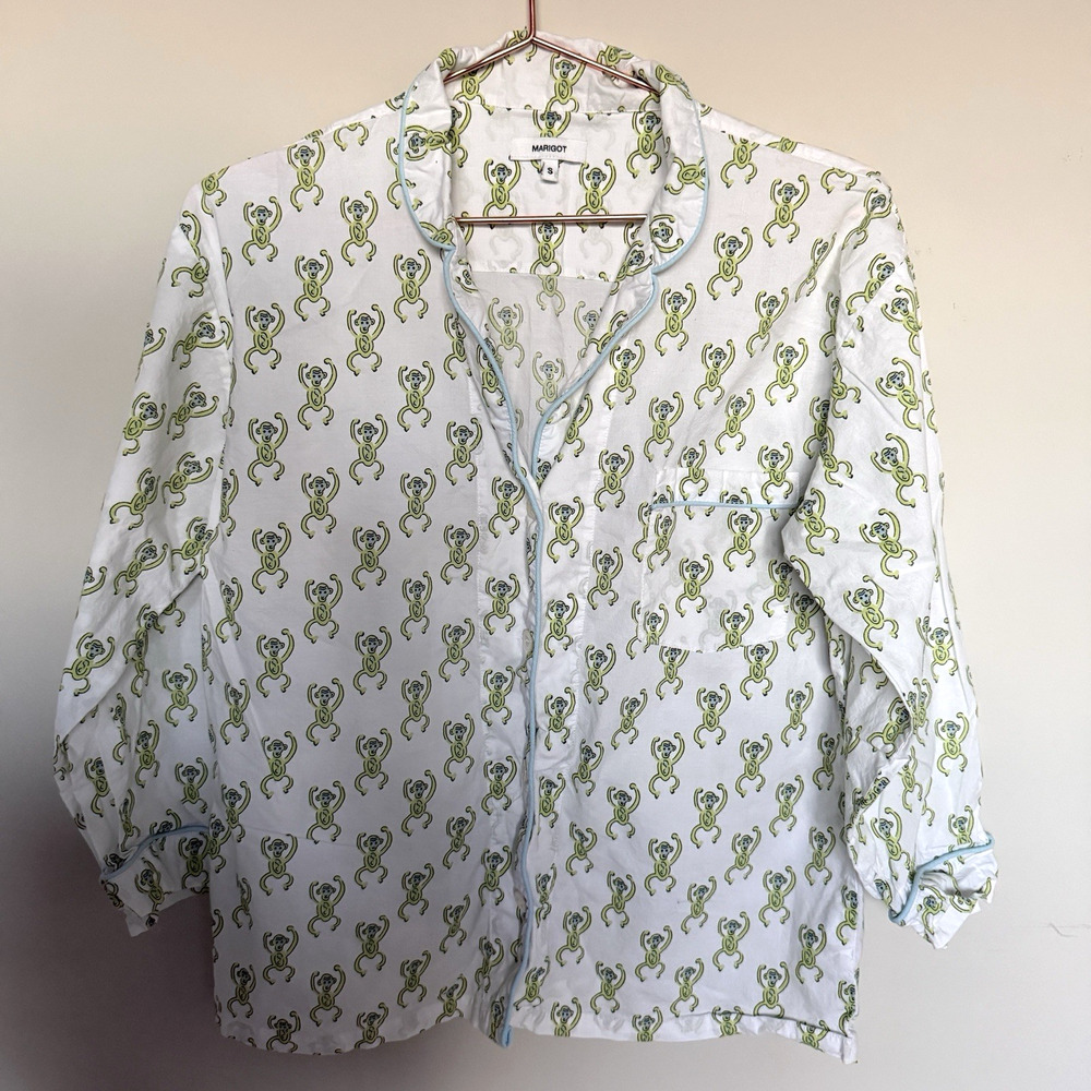 Marigot Womens Punch Monkey Print Pajama Top Small 100% Cotton Sleep Lounge